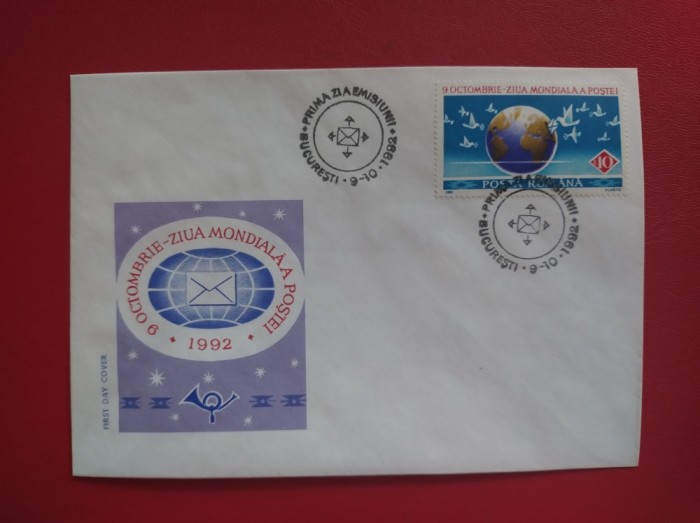 1992 - FDC - 9 OCTOMBRIE, ZIUA INTERNATIONALA POSTEI