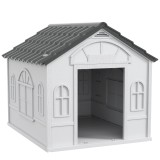 PawHut Cușcă pentru C&acirc;ini cu Acoperiș &Icirc;nclinat și Ușă 84.2x98.2x82 cm Gri | Aosom Romania
