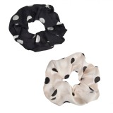 Set Elastice Păr Satinat, Negru și Bej cu Buline, 2 Bucăți, Oem
