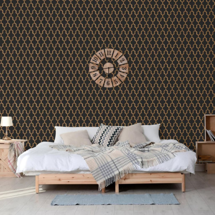 DUTCH WALLCOVERINGS Tapet &bdquo;Geometric&rdquo;, negru si auriu GartenMobel Dekor