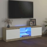 Cumpara ieftin Comodă TV cu lumini LED, alb și stejar sonoma, 120x30x36 cm