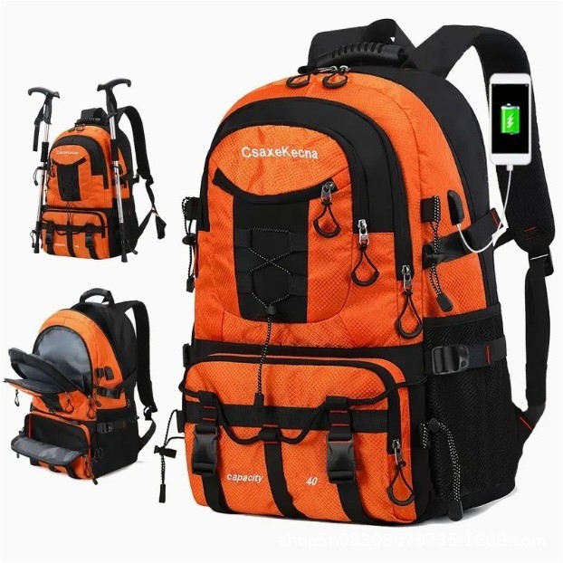 Rucsac multifunctional de alpinism, drumetie, sport, capacitate 36-55 l, impermeabil, panza oxford, portocaliu