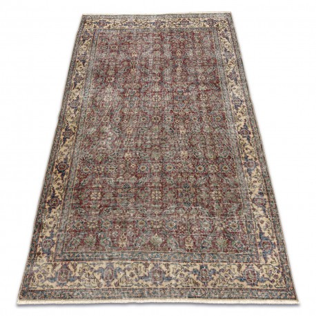 Covor din l&acirc;nă &Icirc;NNODAT M&Acirc;NĂ Vintage 10009, cadru, flori - roșu / albastru, 144x215 cm