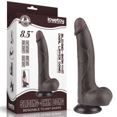 Dildo Realist Sliding-Skin, Ventuza Detasabila, TPE, Maro Inchis, 22 cm foto