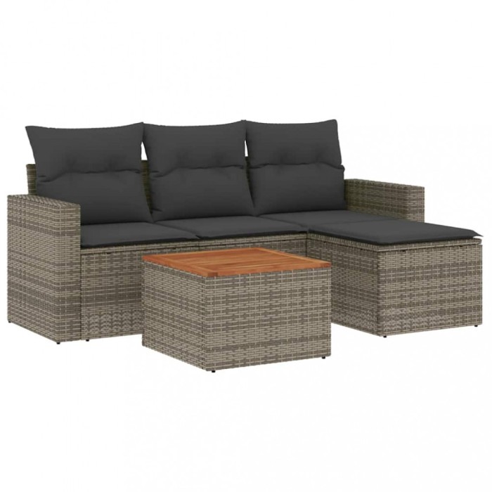 Set canapea de gradina cu perne, 5 piese, gri, poliratan