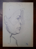 13. Portret de femeie, schita veche, desen vechi creion carbune, Natura statica, Realism