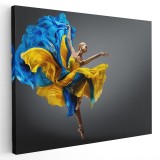 Tablou balerina dansand gratios, galben, albastru 1618 Tablou canvas pe panza CU RAMA 50x70 cm