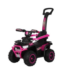 ATV electric cu maner 3 in 1, Kinderauto Warrior, pentru copii 1-3 ani, 30W 6V, roti moi, scaun tapitat, parasolar, echipare Premium, roz