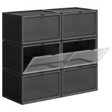 Set 6 organizatoare pantofi SONGMICS, stivuibile, cu usa frontala, negre