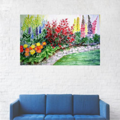 Tablou Canvas, Pictura Alee cu Flori Multicolore - 80 x 120 cm foto