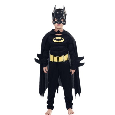 Set costum clasic Batman cu muschi si masca plastic pentru baieti, negru 128 - 140 cm 7-9 ani foto
