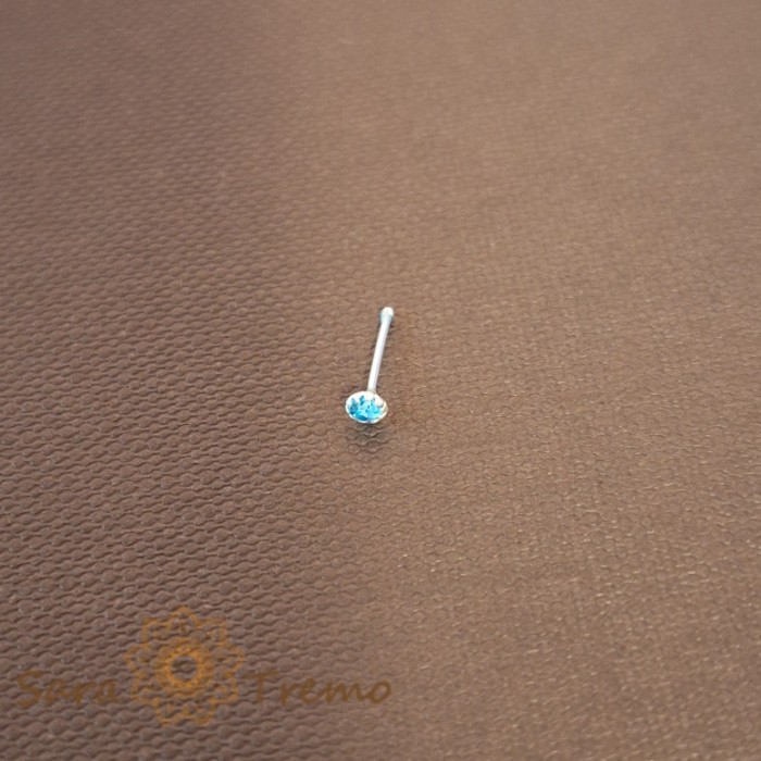 Piercing pentru nas din argint cu cristal zirconia albastru - realizat in Thailanda