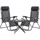 Set 2 sezlonguri pliabile 90x65x110 cm cu masuta 50x50x50 cm, textilene si cadru metalic, negru Household NewTrend