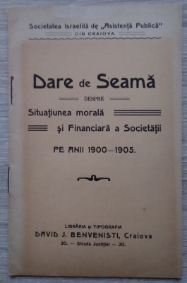 Societatea Israelita de Asistență Publică din Craiova / Dare de seama 1900/1905 foto