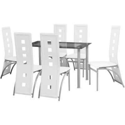 vidaXL Set masă și scaune de bucătărie, 7 piese, alb foto