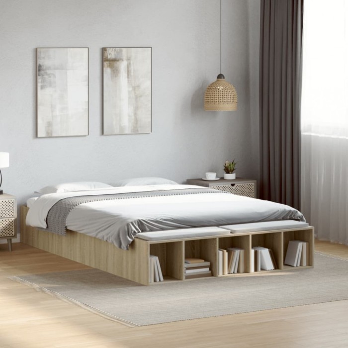 vidaXL Cadru de pat, stejar sonoma, 140x190 cm, lemn prelucrat 3280582