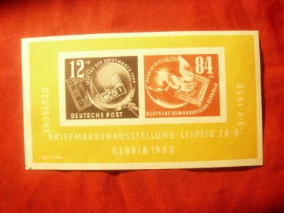 Bloc DDR 1950 - Expozitia Filatelica Debria Leipzig , nedantelat foto