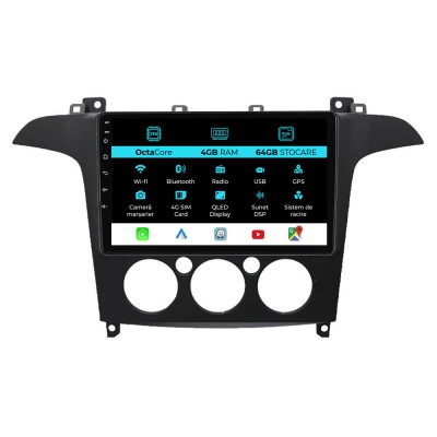 Navigatie Android Dedicata Ford S-Max (2006 - 2015) 9Inch, 4Gb Ram, 64Gb Stocare, Carplay, Clima manuala foto