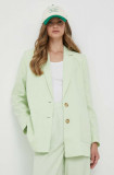 Pepe Jeans blazer din amestec de in Mirta culoarea verde, un singur rand de nasturi, neted