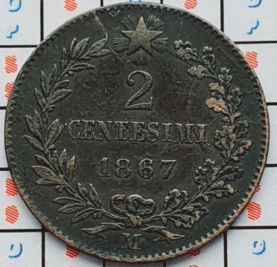 Italia 2 Centesimi - Vittorio Emanuele II 1867 - km 2 - A032 foto