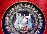 FARFURIE DECORATIVA PORTELAN CU COBALT GRECIA DECOR CU AUR DE 24 KARATE 26 CM
