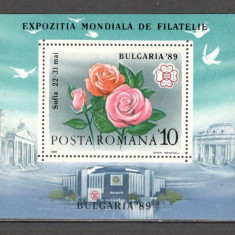 Romania.1989 Expozitia filatelica BULGARIA:Flori-Trandafiri-Bl. YR.882