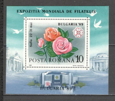 Romania.1989 Expozitia filatelica BULGARIA:Flori-Trandafiri-Bl. YR.882 foto
