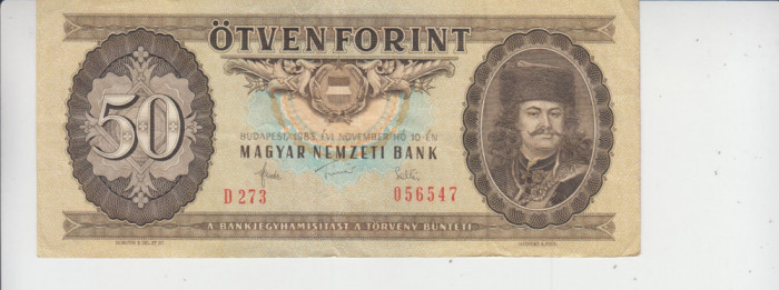M1 - Bancnota foarte veche - Ungaria - 50 forint - 1983