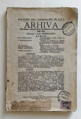 ARHIVA 1930 REVISTA DE ISTORIE, FILOLOGIE SI CULTURA ROMANEASCA foto