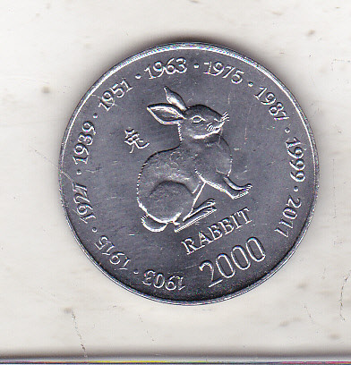bnk mnd Somalia 10 shillings 2000 unc , iepure - zodiac chinezesc