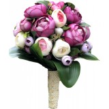 Buchet flori personalizabil, Eventissimi, 25 Bujori, Multicolor, predominant grena