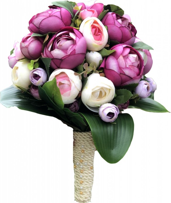 Buchet flori personalizabil, Eventissimi, 25 Bujori, Multicolor, predominant grena