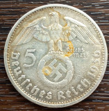 (A29) MONEDA DIN ARGINT GERMANIA - 5 MARK 1936, LIT. G, MAI RARA, CU SWASTIKA