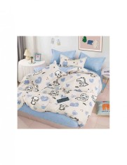 Set lenjerie de pat o persoana reversibila alb cu animalute si albastru 4 buc 155x205 cm foto