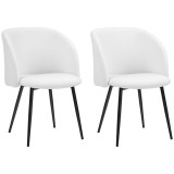 HOMCOM Set de 2 scaune de dining cu spătar din material textil cu efect de l&acirc;nă buclată picioroane din oțel 55 x 62 x 80 cm alb negru | Aosom Romania