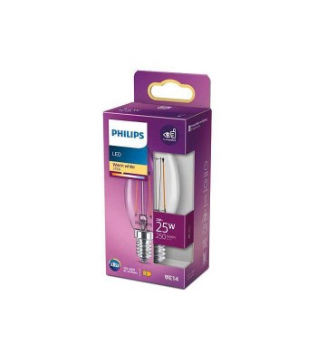 Bec LED filament Philips lumanare B35 E14 2W (25W) 250lm lumina foto