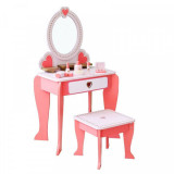 Set masa de toaleta pentru fetite din lemn cu scaun, oglinda si accesorii incluse
