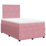 Cumpara ieftin Pat box spring cu saltea, roz, 120x200 cm, catifea