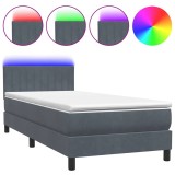 Cumpara ieftin Pat cu arcuri cu saltea si LED, gri inchis, 80x220 cm, catifea