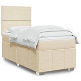 Cumpara ieftin Pat box spring cu saltea, crem, 90x200 cm, textil