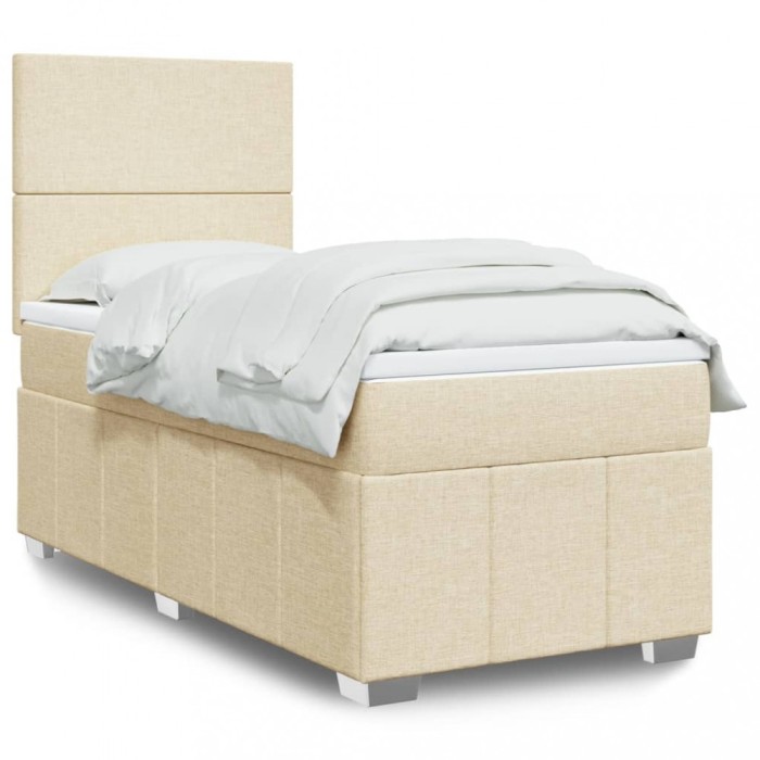 vidaXL Pat box spring cu saltea, crem, 90x200 cm, textil 3291549