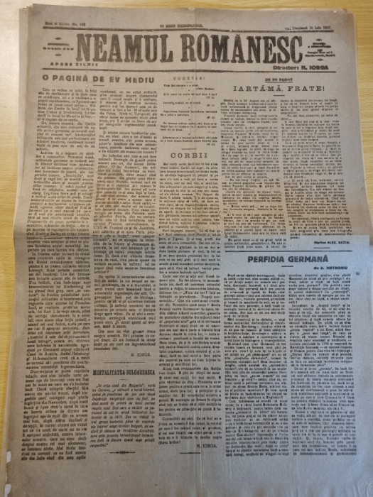 neamul romanesc 12 iunie 1917-art. nicolae iorga,stiri primul razboi mondial