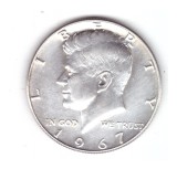 Moneda SUA 1/2 dollar/dolar 1967, stare buna, curata, America de Nord, Argint