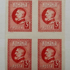 RO-219-ROMANIA 1926-Lp 74-60 ani FERDINANA-3 lei carmin NEDANTELAT bloc de 4 MNH