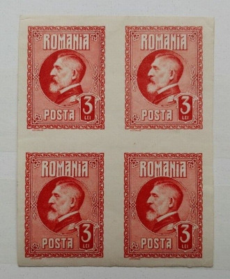 RO-219-ROMANIA 1926-Lp 74-60 ani FERDINANA-3 lei carmin NEDANTELAT bloc de 4 MNH foto