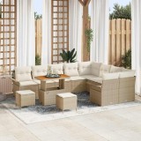 Set de Canapea de Grădină cu 12 Piese cu Perne Bej Ratan Sintetic Acacia