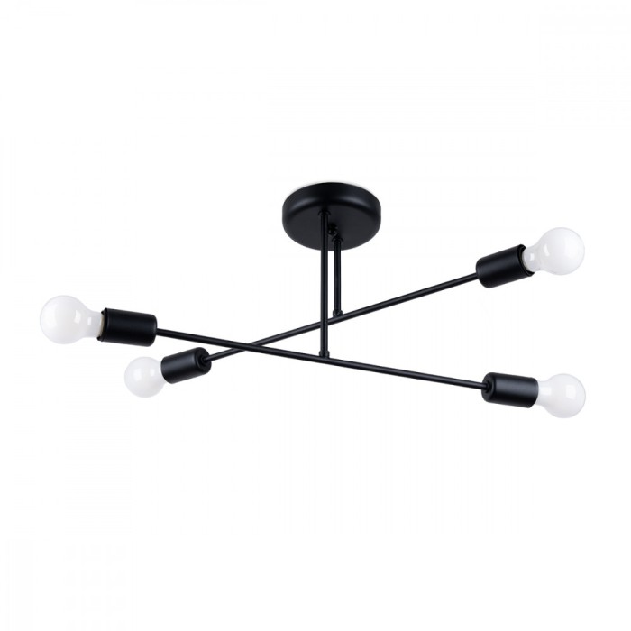 Candelabru Norah Negru Oțel 4 Becuri Neregulate Modern De Interior