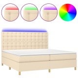 Cumpara ieftin Pat cu arcuri, saltea si LED, crem, 200x200 cm, textil