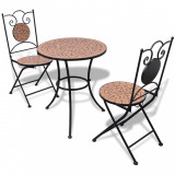 Set Bistro 3 Piese vidaXL Caramiziu, Placi Ceramice, Fier Vopsit, Masa 60cm, Scaune 89cm, Gradina, Terasa, Balcon