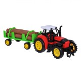 Jucărie Tractor cu Remorcă, Model Vehicul de Fermă, Culoare Roșu, Roti Mobile, Oem